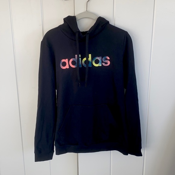 black adidas hoodie with multi-color print - Picture 1 of 3